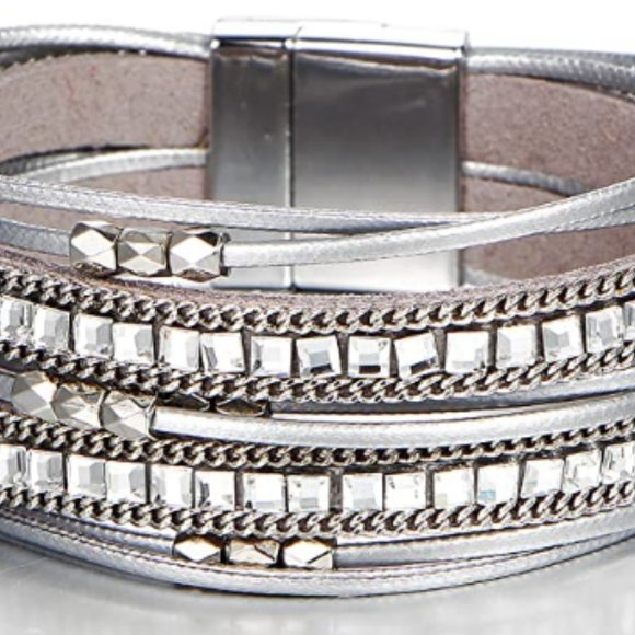 Wrap-Around Crystal Rhinestone Leather Bracelet - Picture 4 of 6